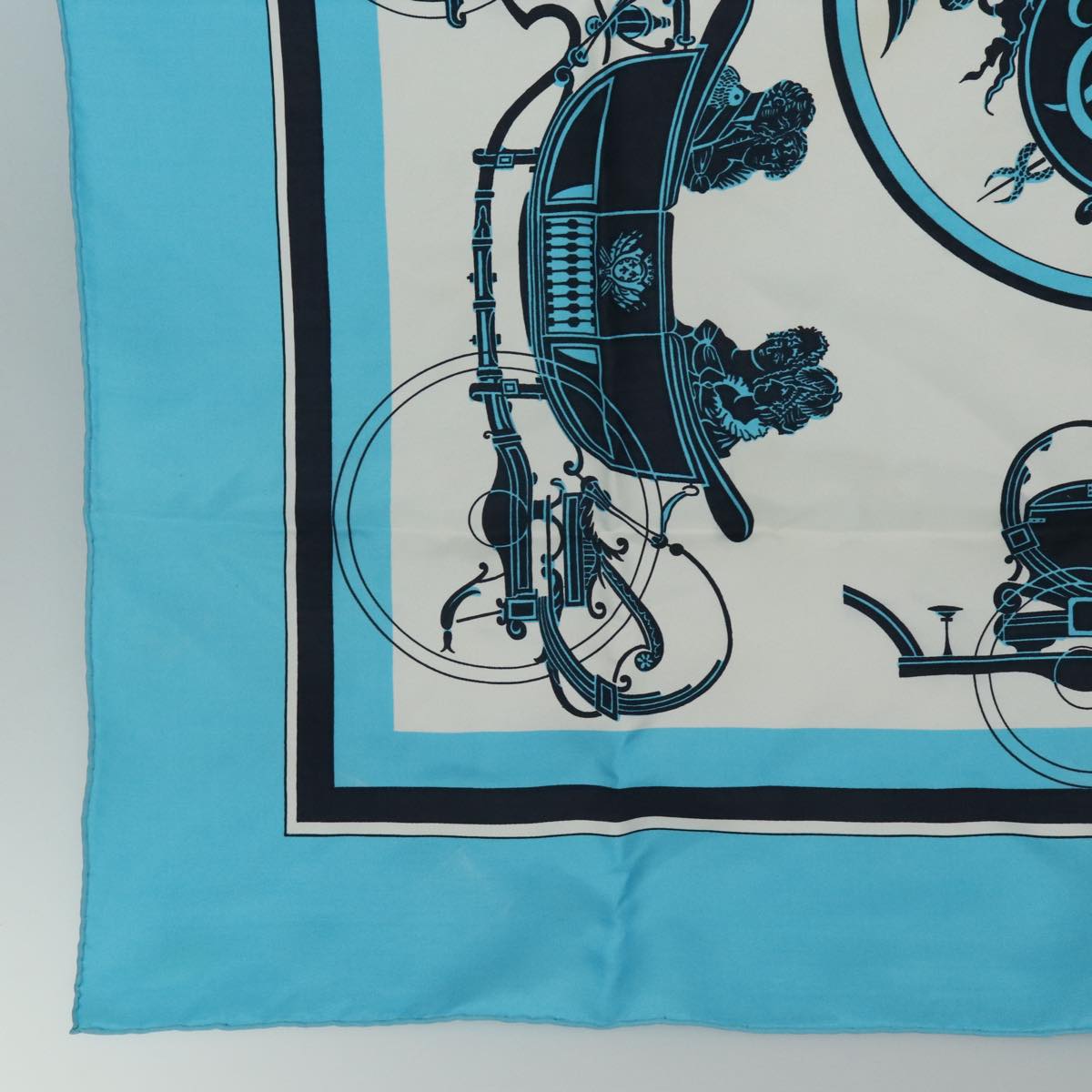 HERMES Carre 90 Scarf ""Ex-Libris"" Silk Blue Auth CL853