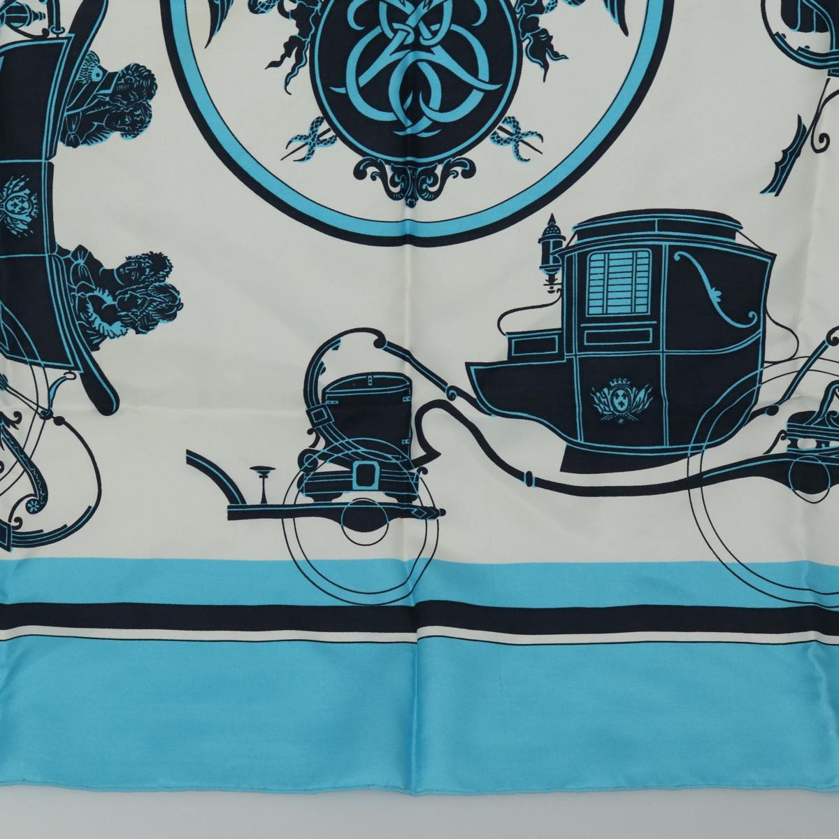 HERMES Carre 90 Scarf ""Ex-Libris"" Silk Blue Auth CL853