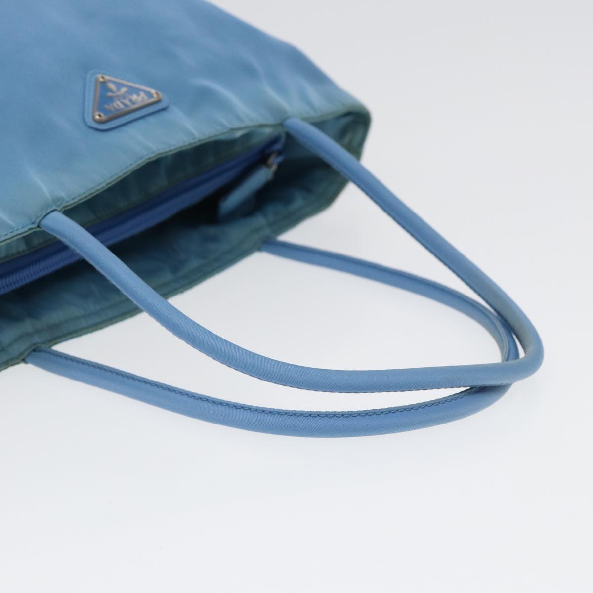 PRADA Hand Bag Nylon Blue Silver Auth cl856