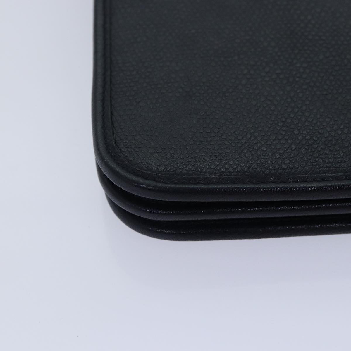 Christian Dior Chain Shoulder Bag Leather Navy Gold Auth cl860