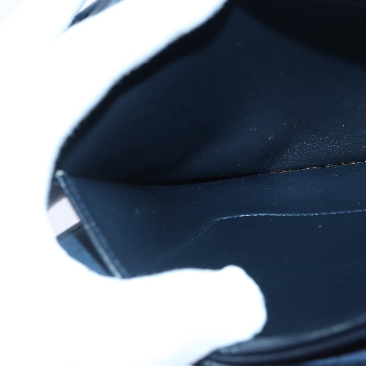 Christian Dior Chain Shoulder Bag Leather Navy Gold Auth cl860