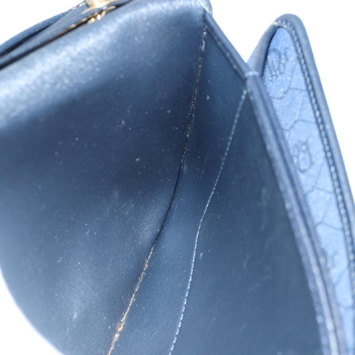 Christian Dior Chain Shoulder Bag Leather Navy Gold Auth cl860