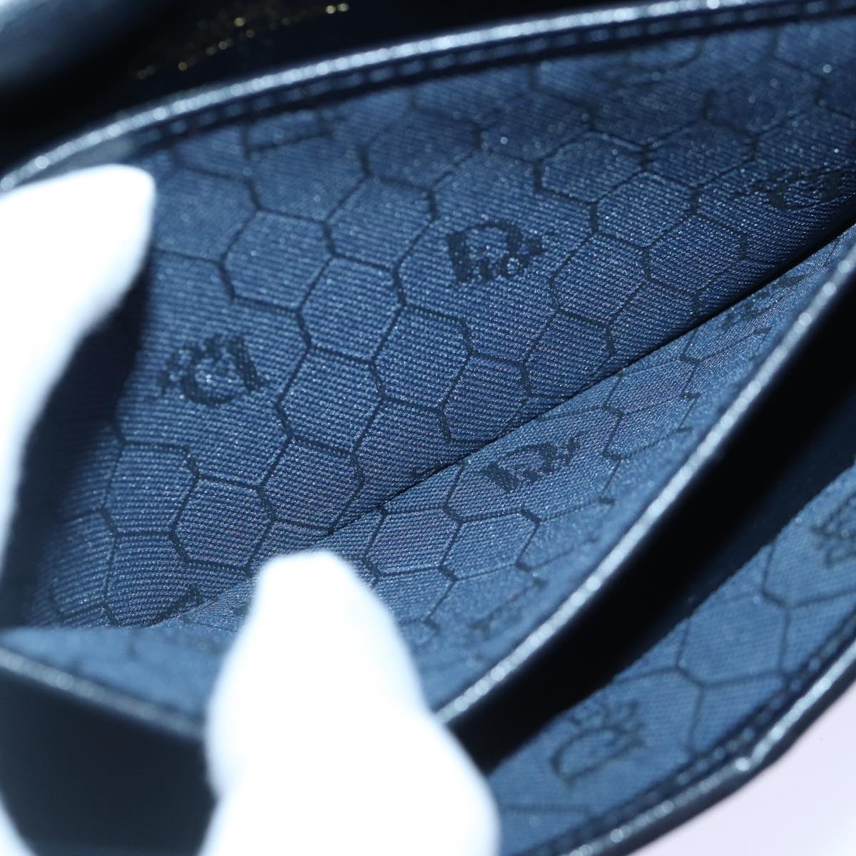 Christian Dior Chain Shoulder Bag Leather Navy Gold Auth cl860