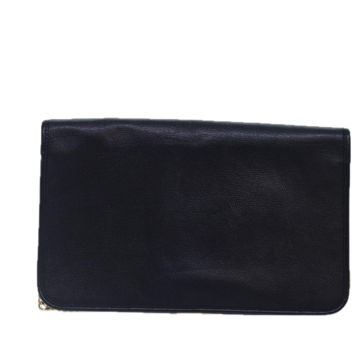 Christian Dior Chain Shoulder Bag Leather Navy Gold Auth cl860