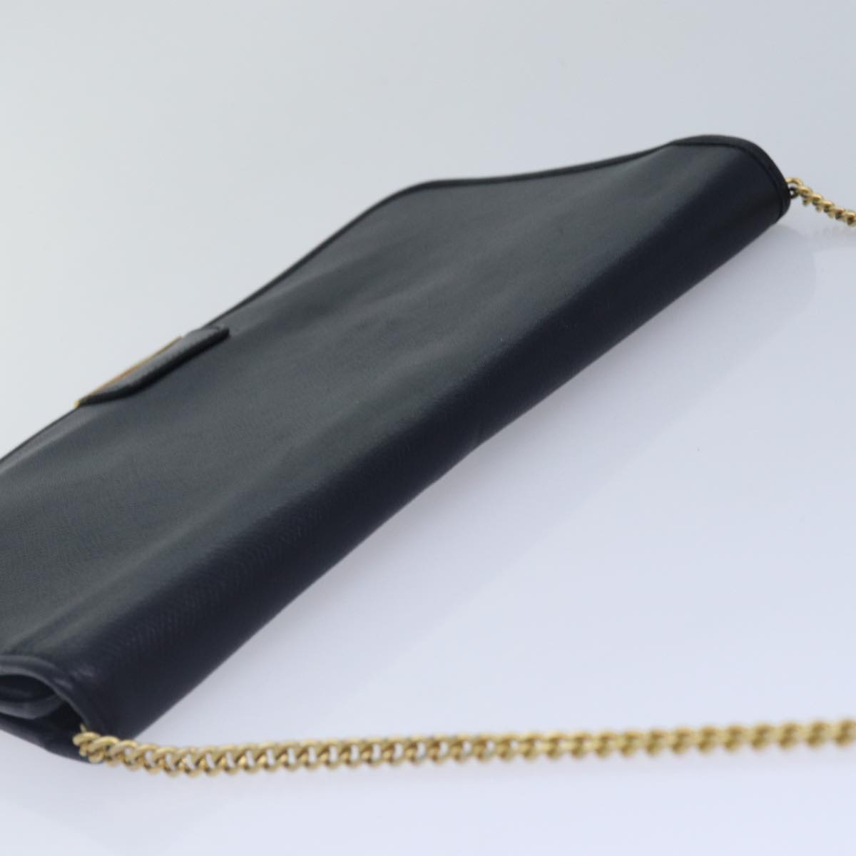 Christian Dior Chain Shoulder Bag Leather Navy Gold Auth cl860