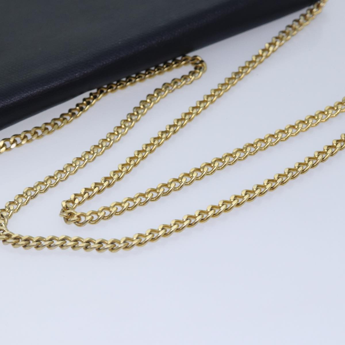 Christian Dior Chain Shoulder Bag Leather Navy Gold Auth cl860