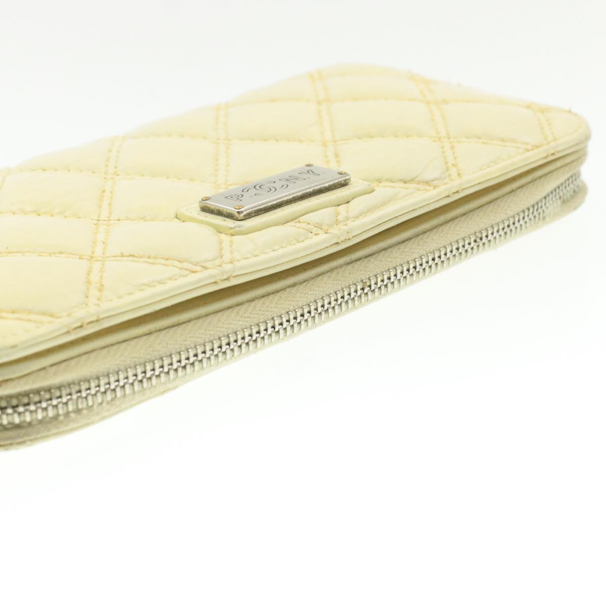 CHANEL Matelasse Zippy Long Wallet Beige CC Auth cr619