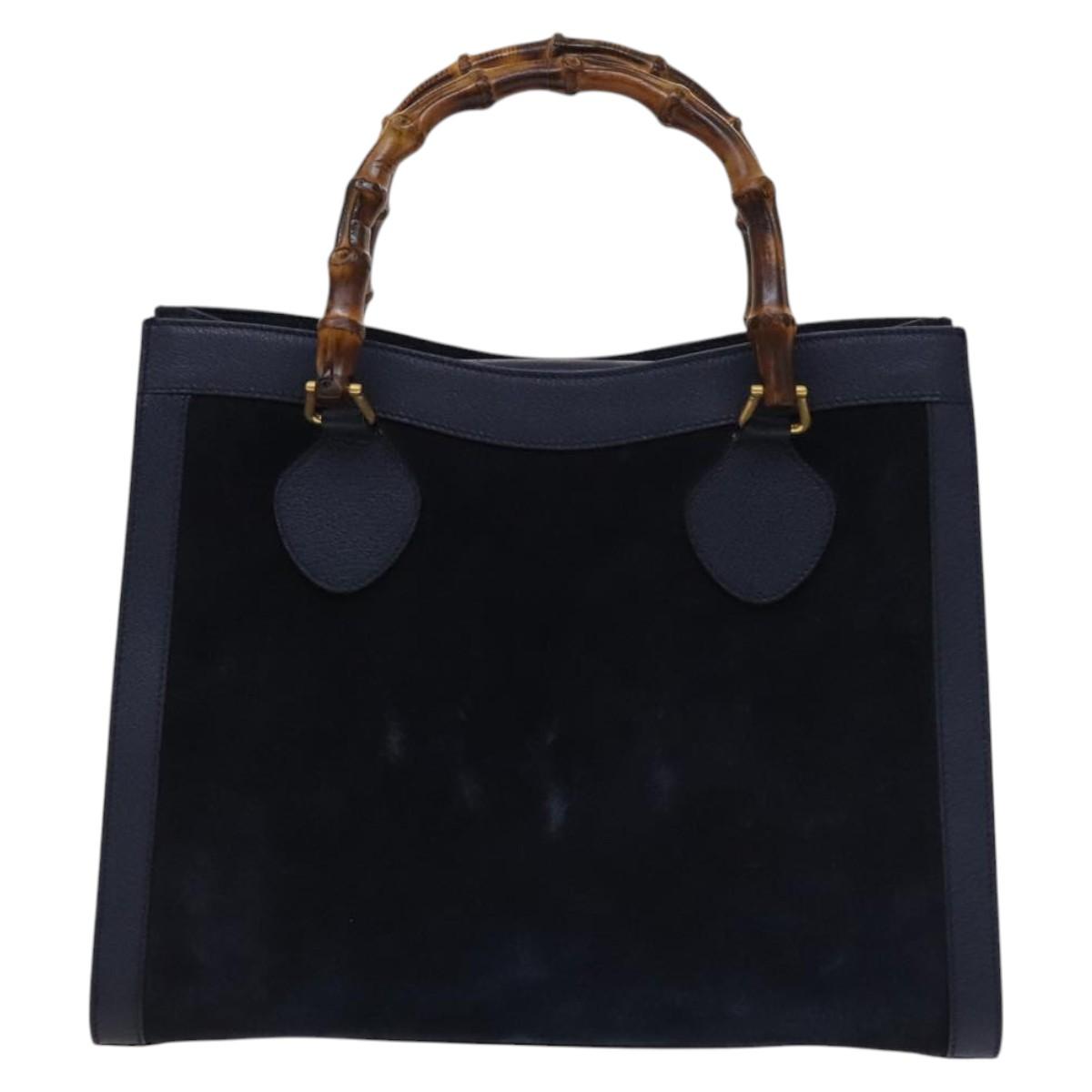 GUCCI Bamboo Hand Bag Suede Leather Navy Gold 002 0260 2615 Auth EC002