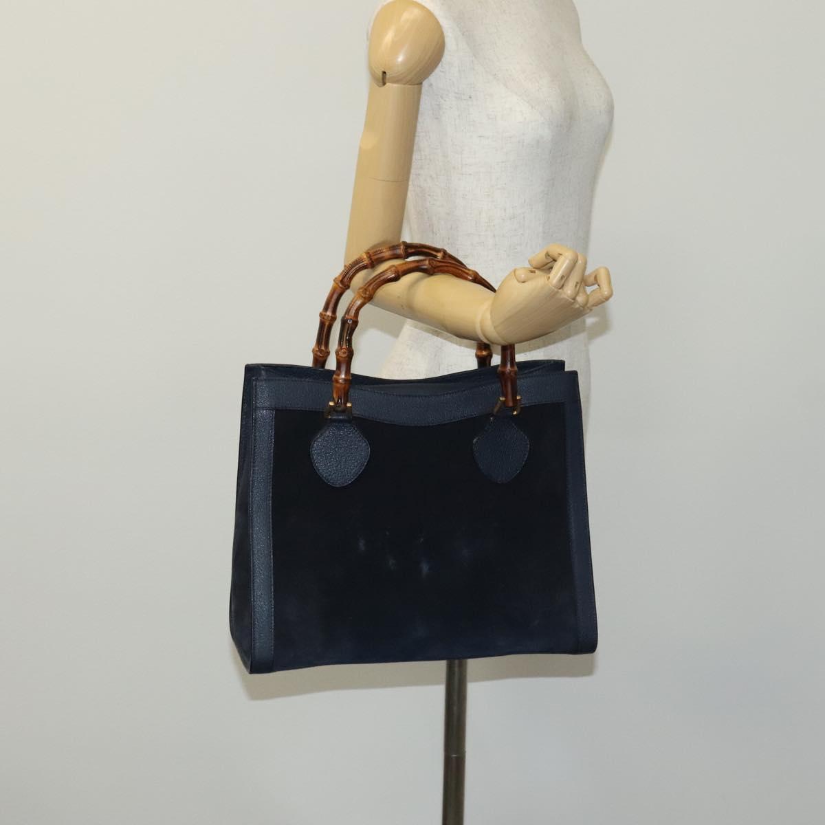GUCCI Bamboo Hand Bag Suede Leather Navy Gold 002 0260 2615 Auth EC002