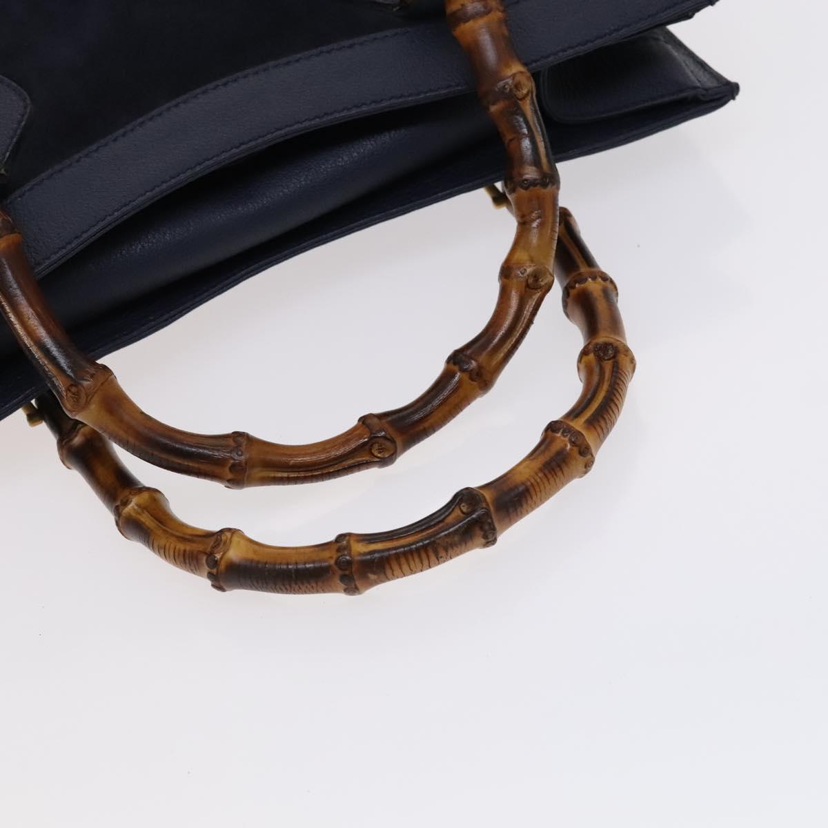 GUCCI Bamboo Hand Bag Suede Leather Navy Gold 002 0260 2615 Auth EC002