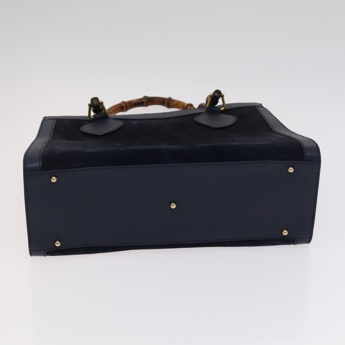 GUCCI Bamboo Hand Bag Suede Leather Navy Gold 002 0260 2615 Auth EC002