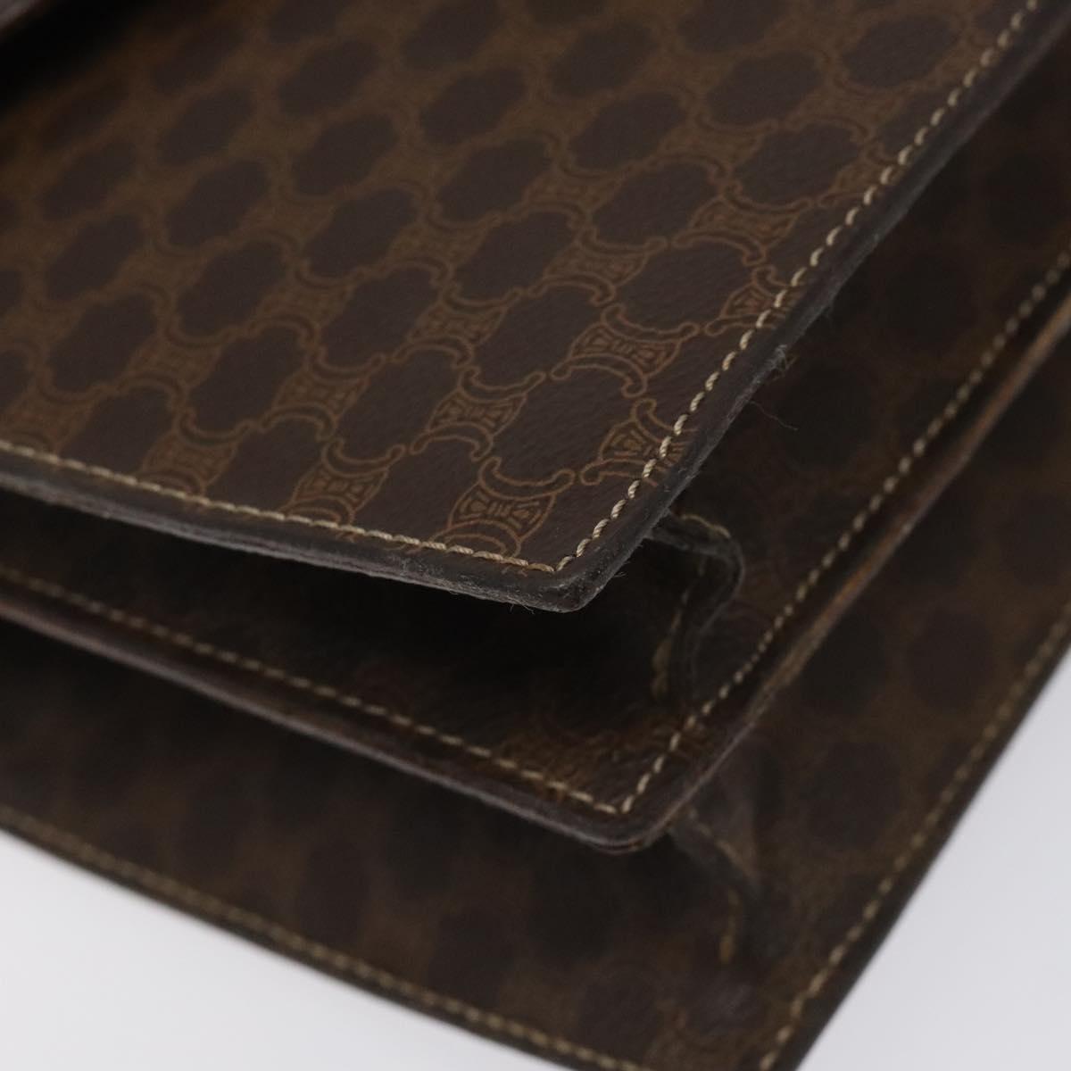 CELINE Macadam Canvas Hand Bag PVC Leather Brown Gold Auth EC006