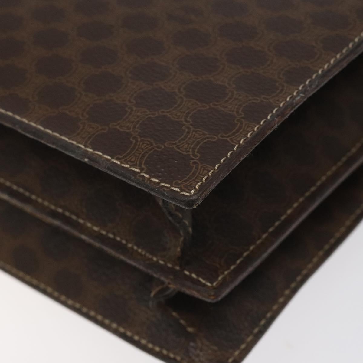 CELINE Macadam Canvas Hand Bag PVC Leather Brown Gold Auth EC006