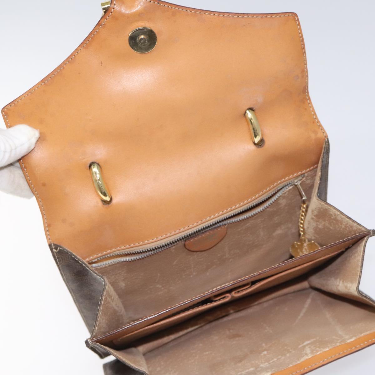 CELINE Macadam Canvas Hand Bag PVC Leather Brown Gold Auth EC006