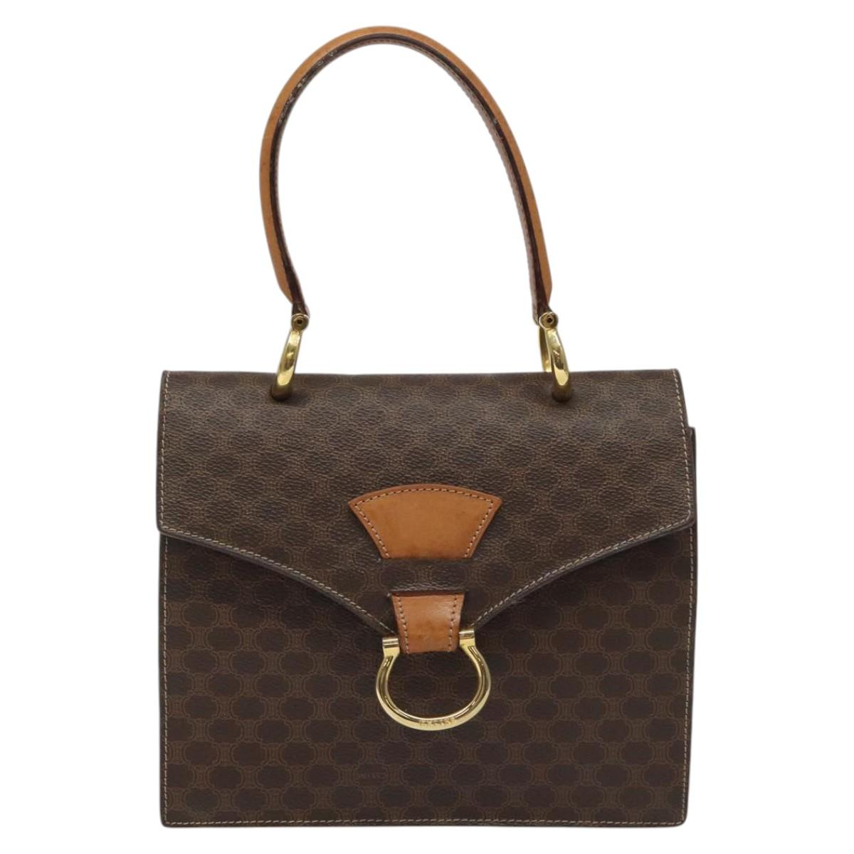 CELINE Macadam Canvas Hand Bag PVC Leather Brown Gold Auth EC006