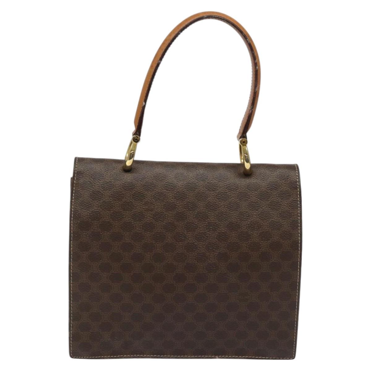 CELINE Macadam Canvas Hand Bag PVC Leather Brown Gold Auth EC006