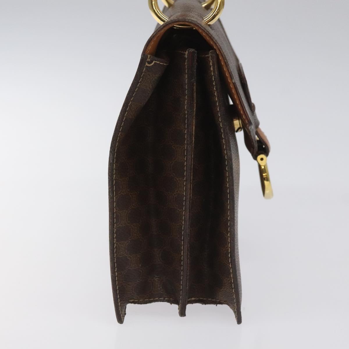 CELINE Macadam Canvas Hand Bag PVC Leather Brown Gold Auth EC006