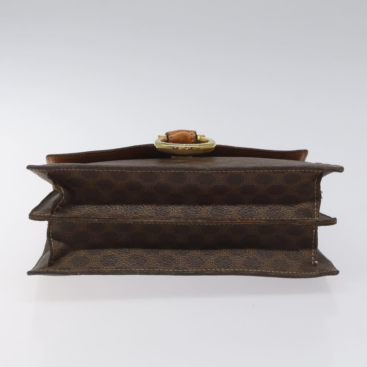 CELINE Macadam Canvas Hand Bag PVC Leather Brown Gold Auth EC006