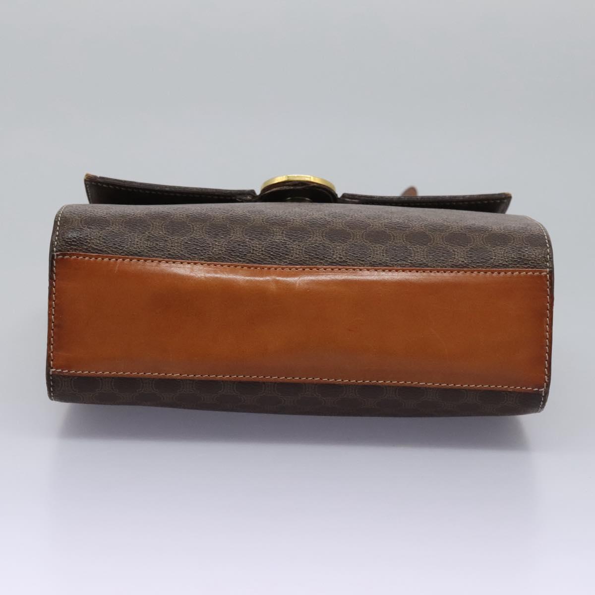 CELINE Macadam Canvas Shoulder Bag PVC Leather Brown Gold Auth EC038