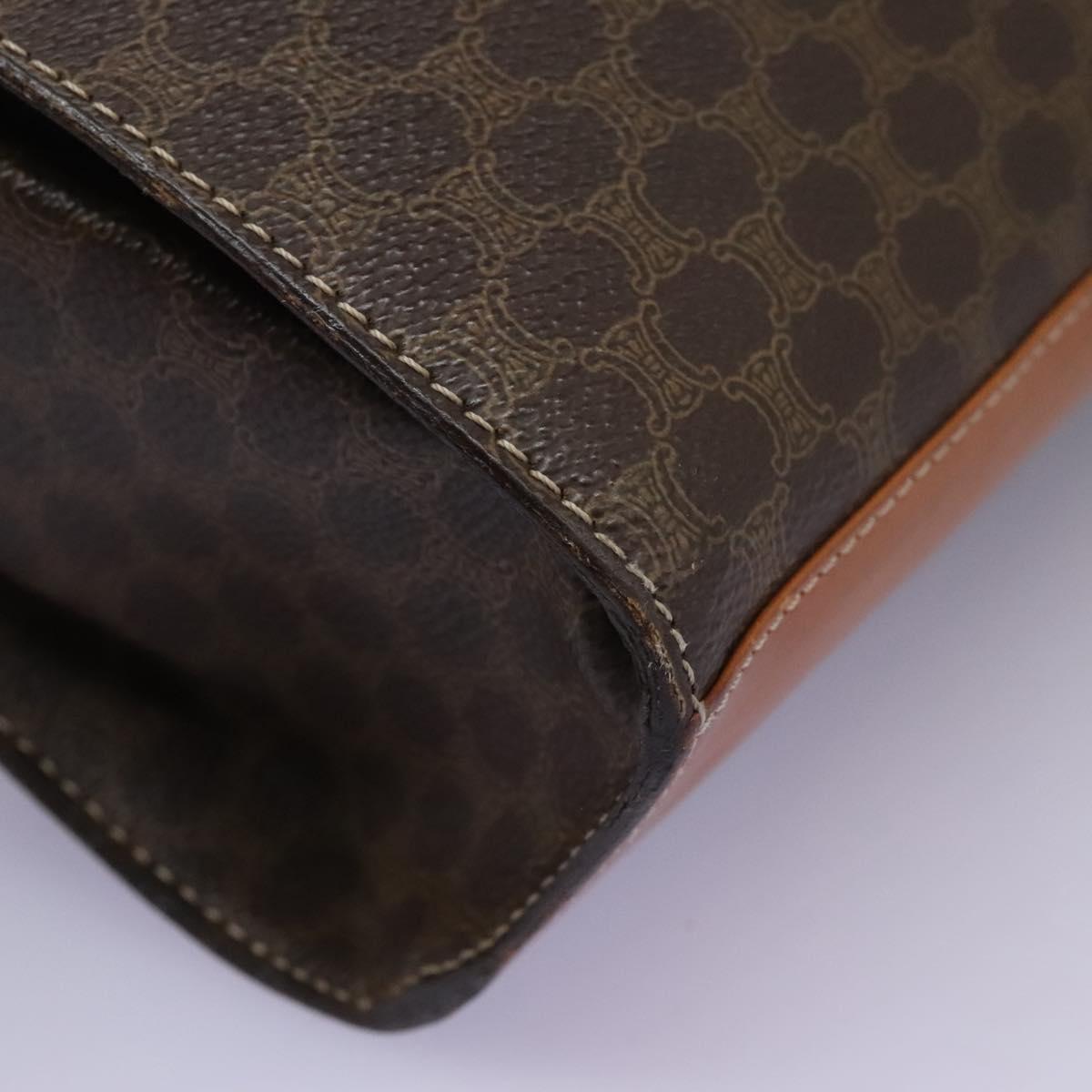 CELINE Macadam Canvas Shoulder Bag PVC Leather Brown Gold Auth EC038