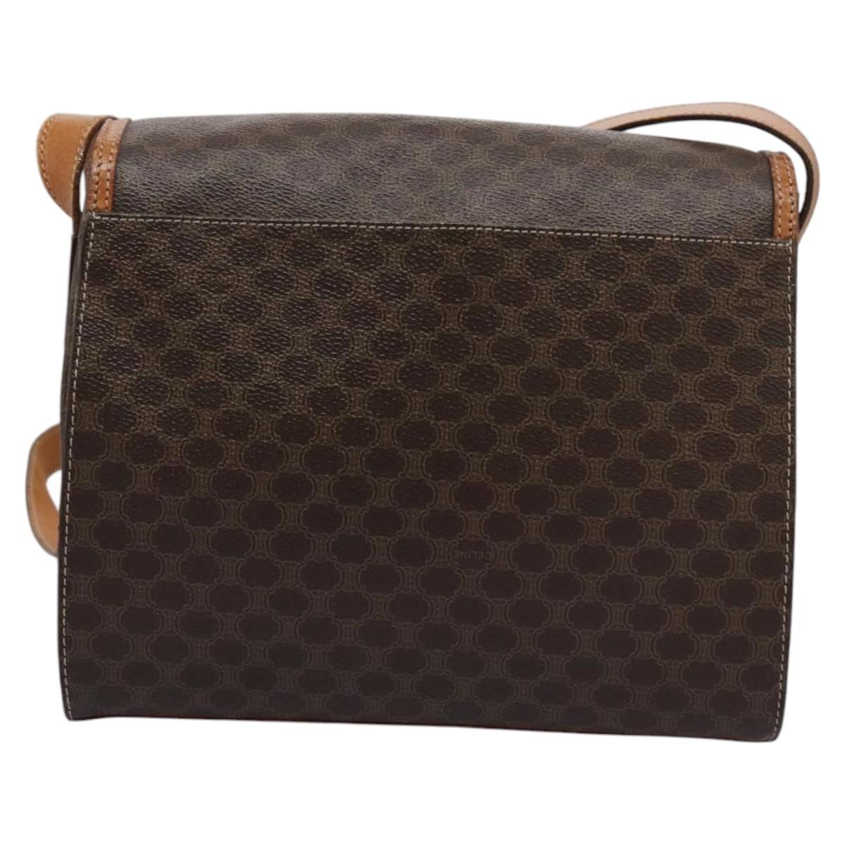 CELINE Macadam Canvas Shoulder Bag PVC Leather Brown Gold Auth EC038