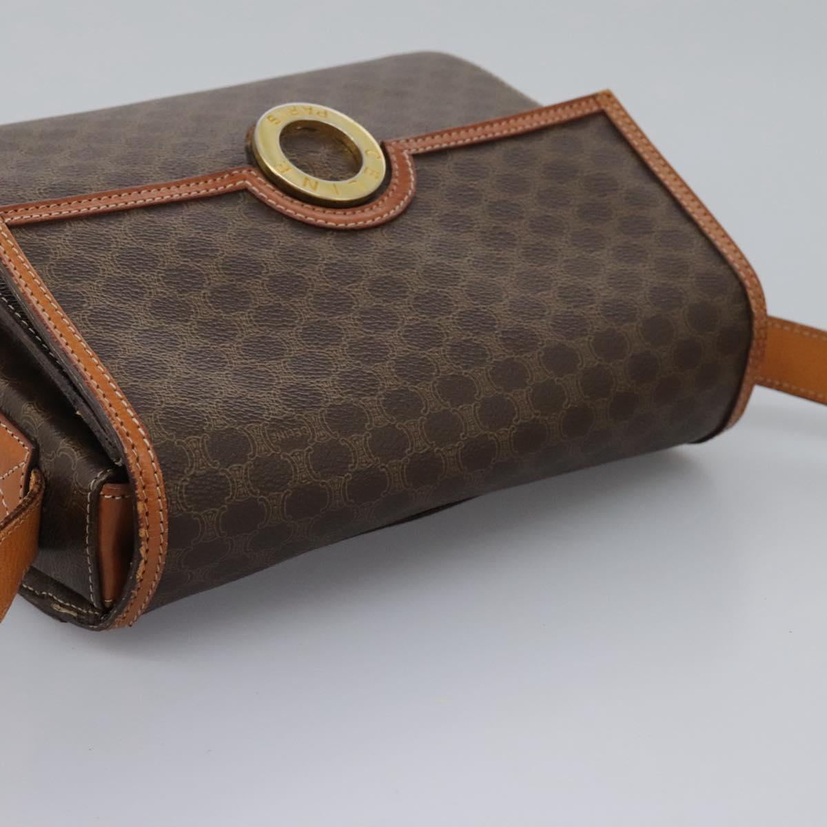CELINE Macadam Canvas Shoulder Bag PVC Leather Brown Gold Auth EC038