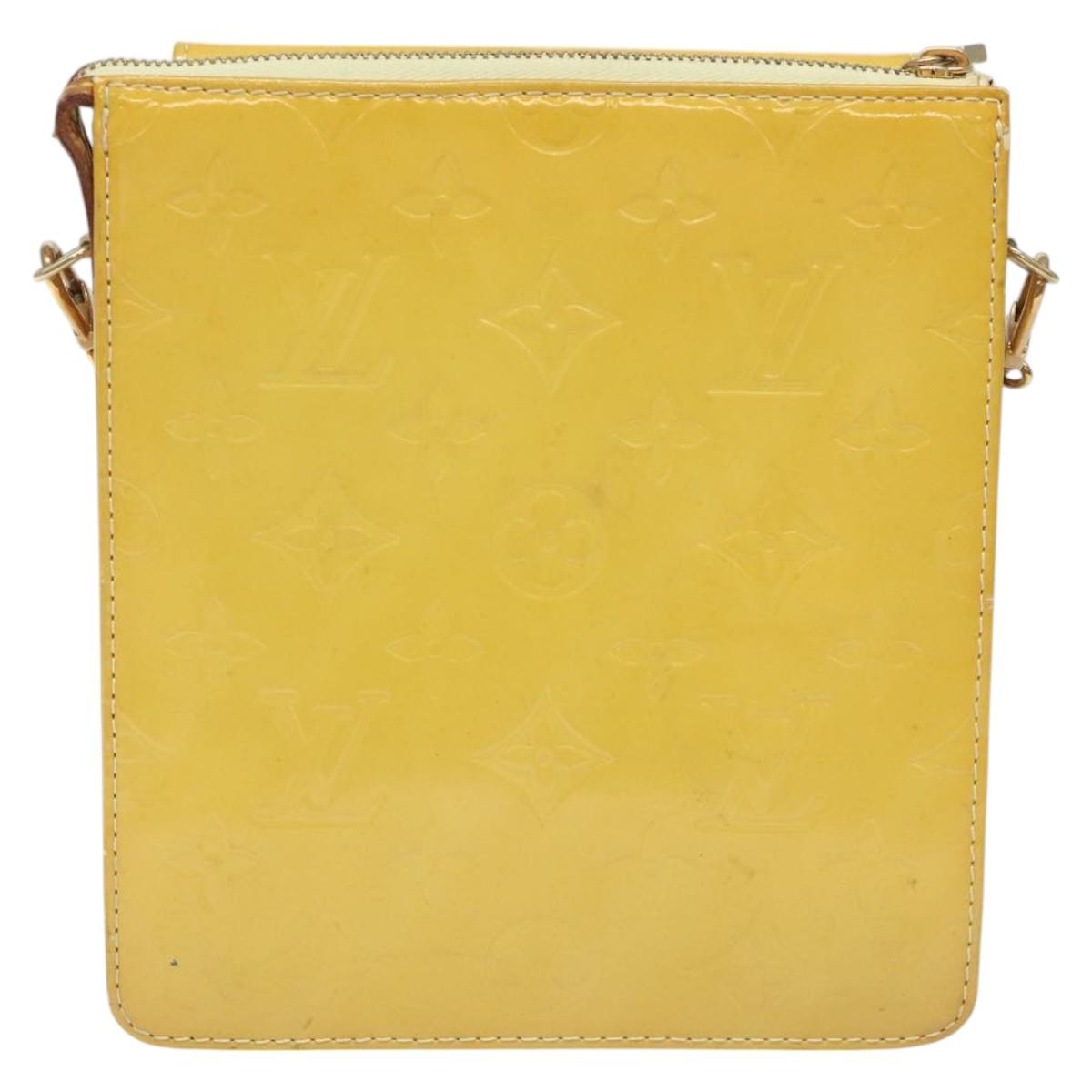 LOUIS VUITTON Monogram Vernis Motto Pouch Lime Yellow M91059 LV Auth EC064