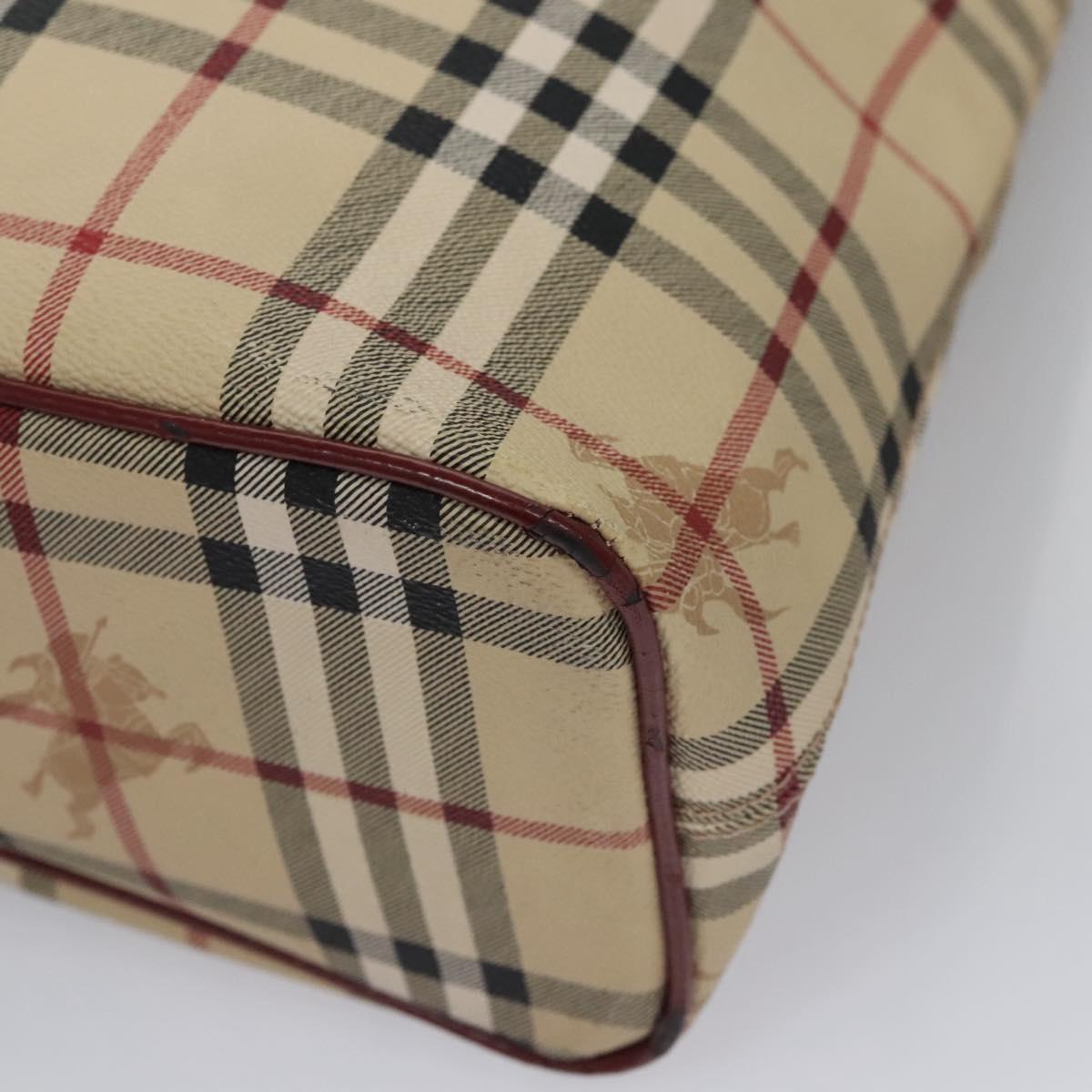 BURBERRY Nova Check Shoulder Bag PVC Beige Wine Red Silver Auth EC077