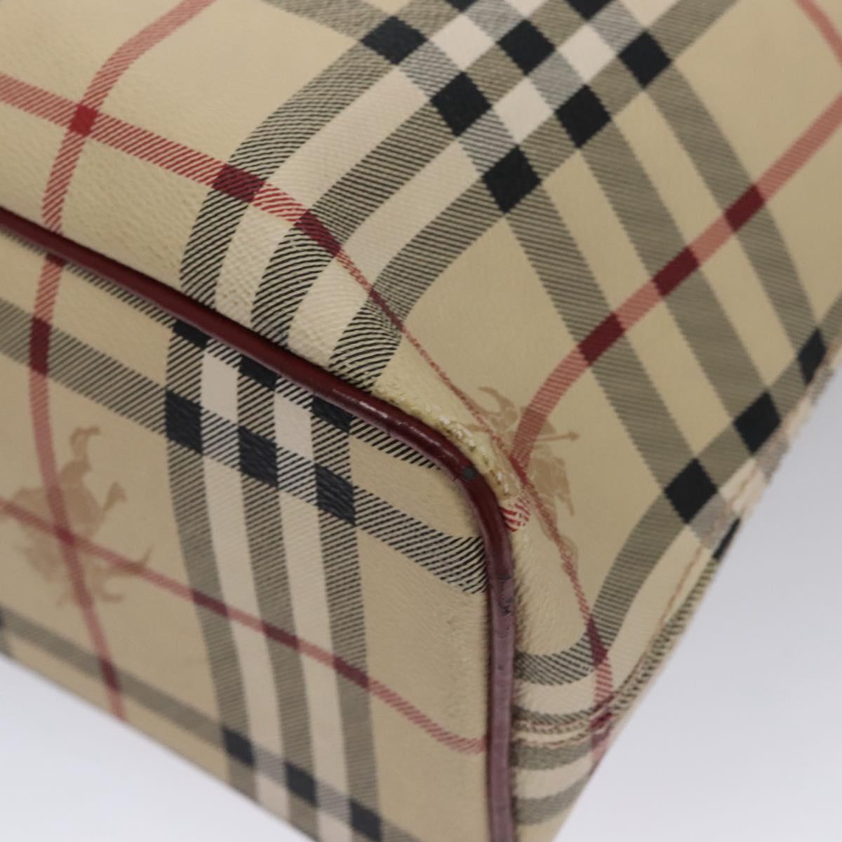 BURBERRY Nova Check Shoulder Bag PVC Beige Wine Red Silver Auth EC077