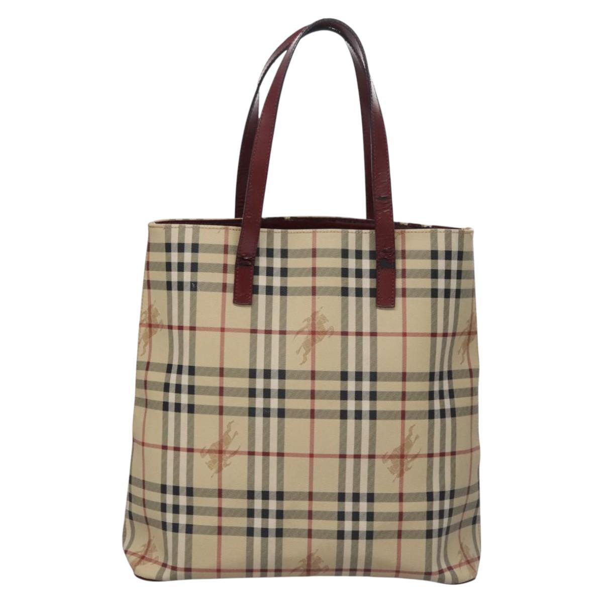BURBERRY Nova Check Shoulder Bag PVC Beige Wine Red Silver Auth EC077