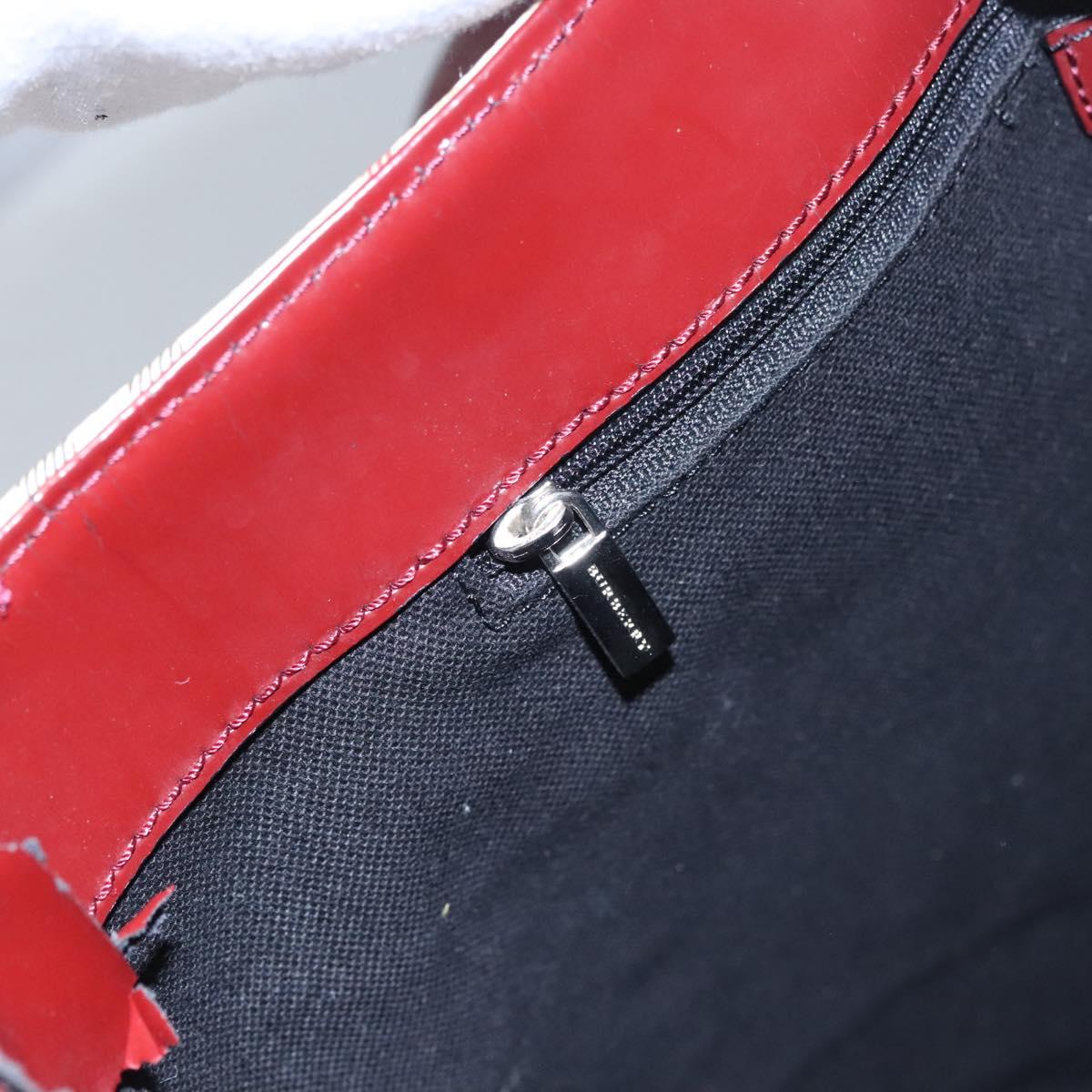 BURBERRY Nova Check Shoulder Bag PVC Beige Wine Red Silver Auth EC077