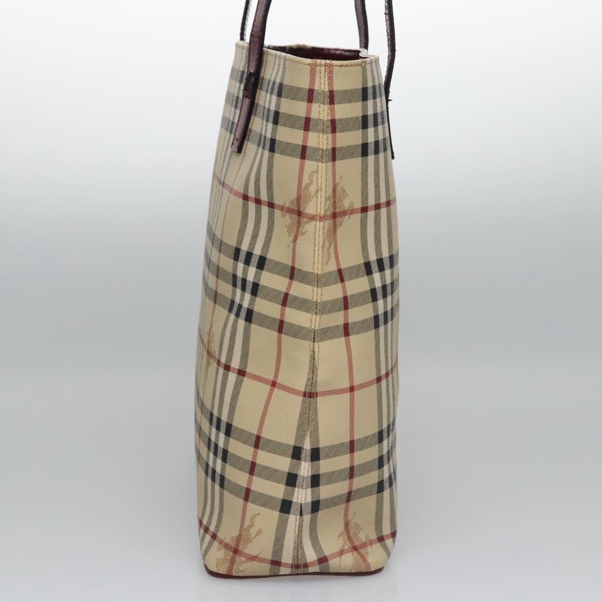 BURBERRY Nova Check Shoulder Bag PVC Beige Wine Red Silver Auth EC077