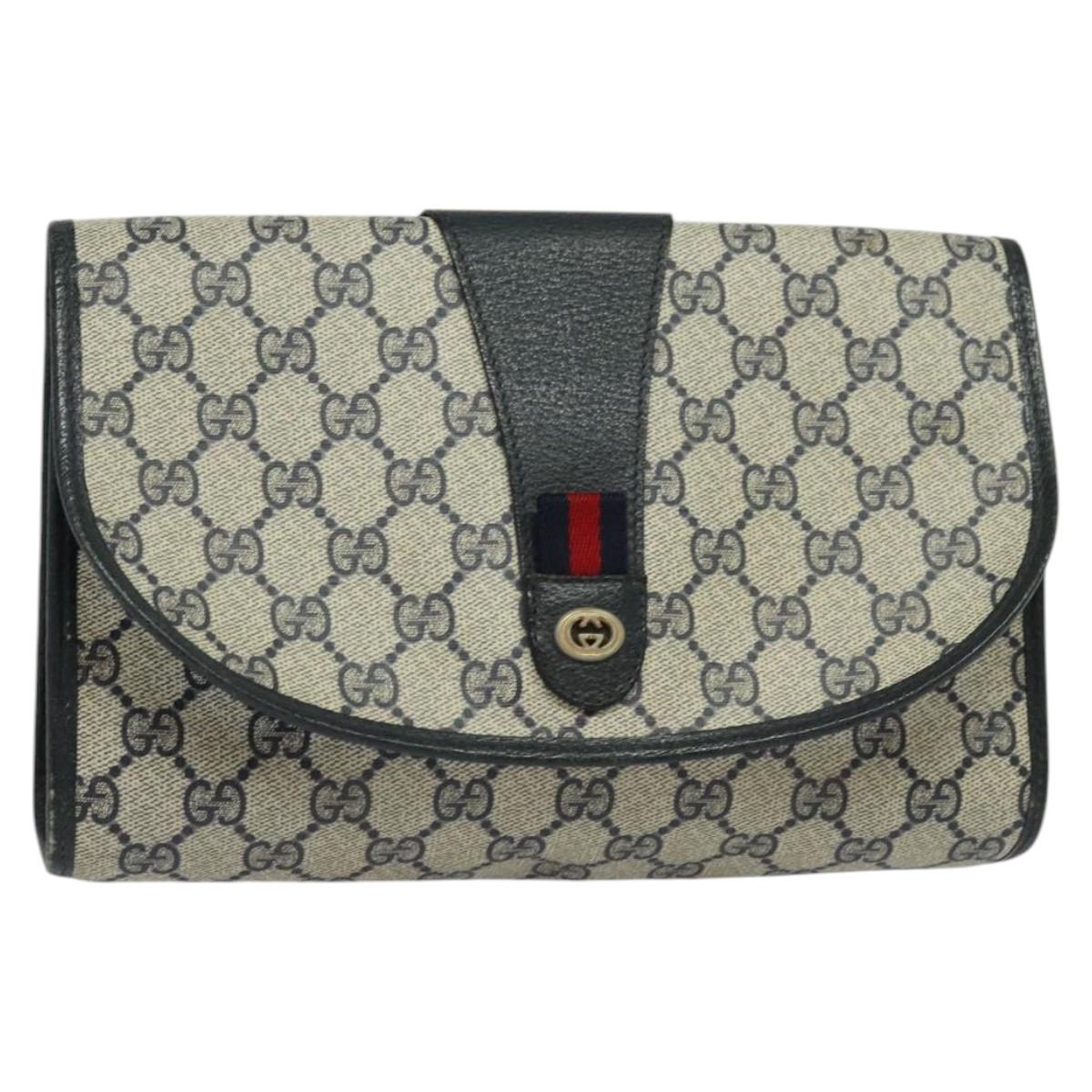 GUCCI GG Supreme Sherry Line Clutch Bag PVC Red Navy 156 01 030 Auth EC080
