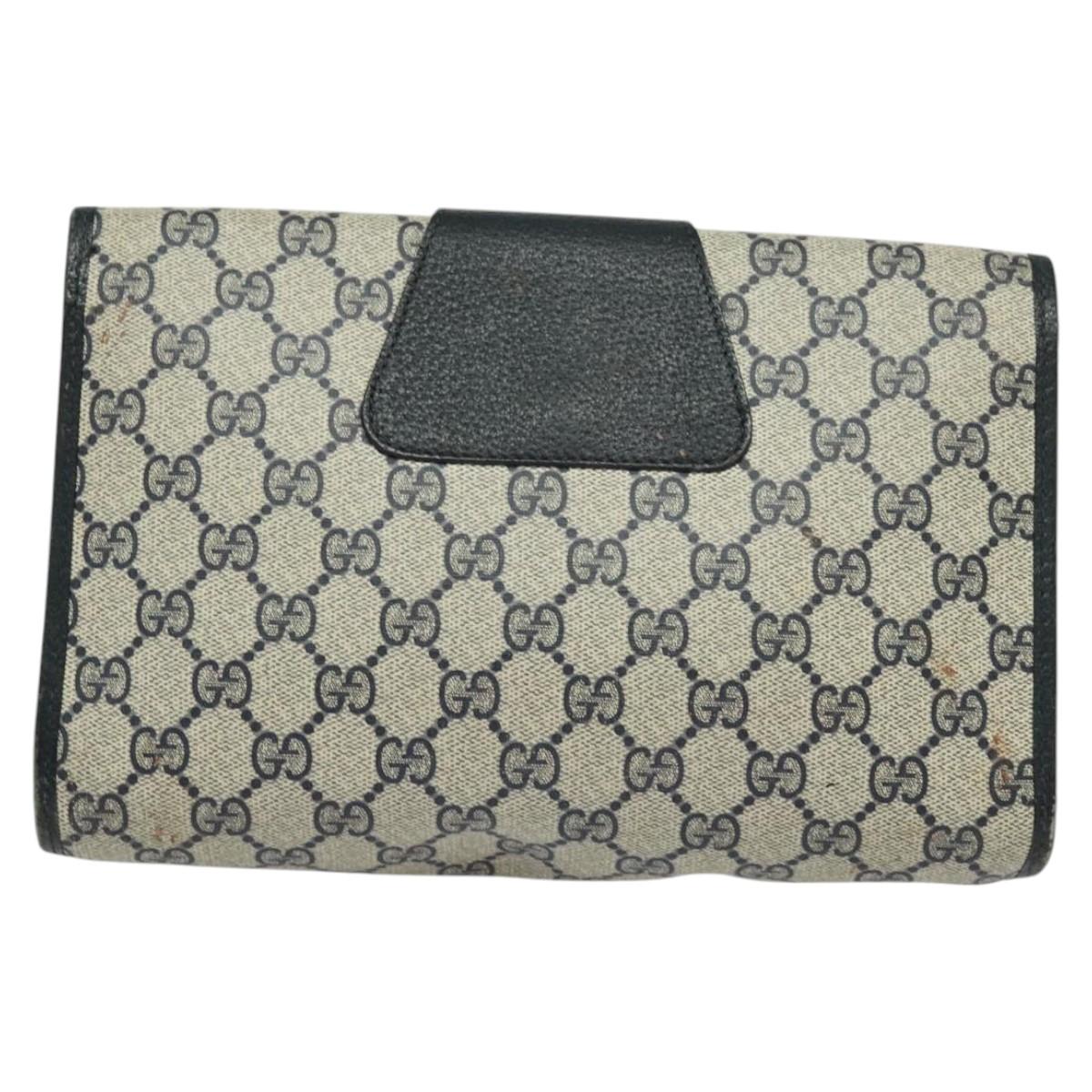 GUCCI GG Supreme Sherry Line Clutch Bag PVC Red Navy 156 01 030 Auth EC080