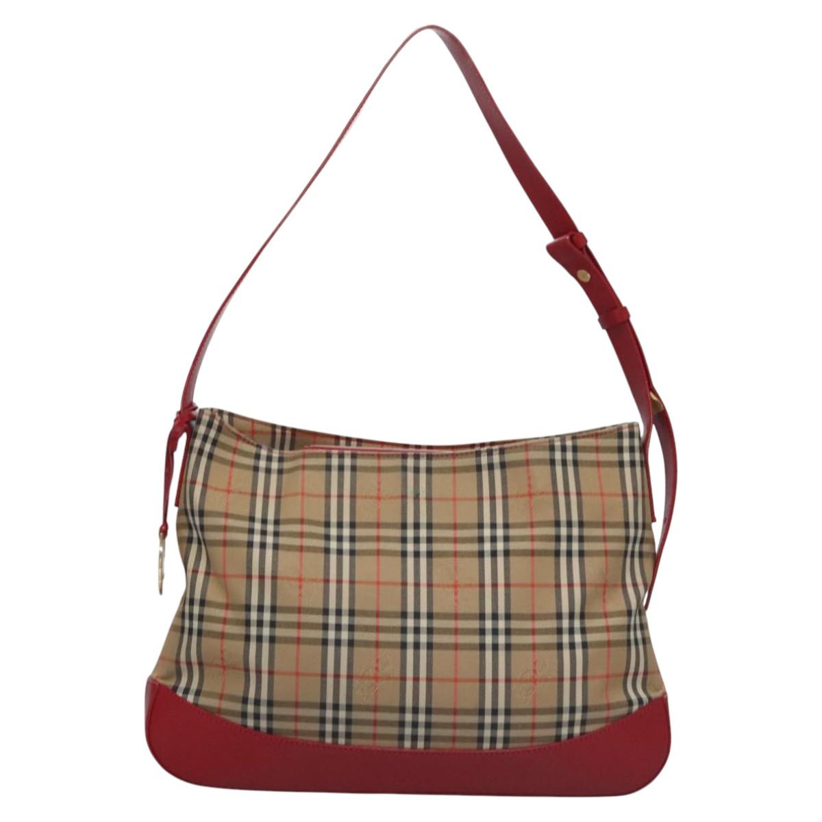 Burberrys Nova Check Shoulder Bag Canvas Beige Red gold Auth EC082