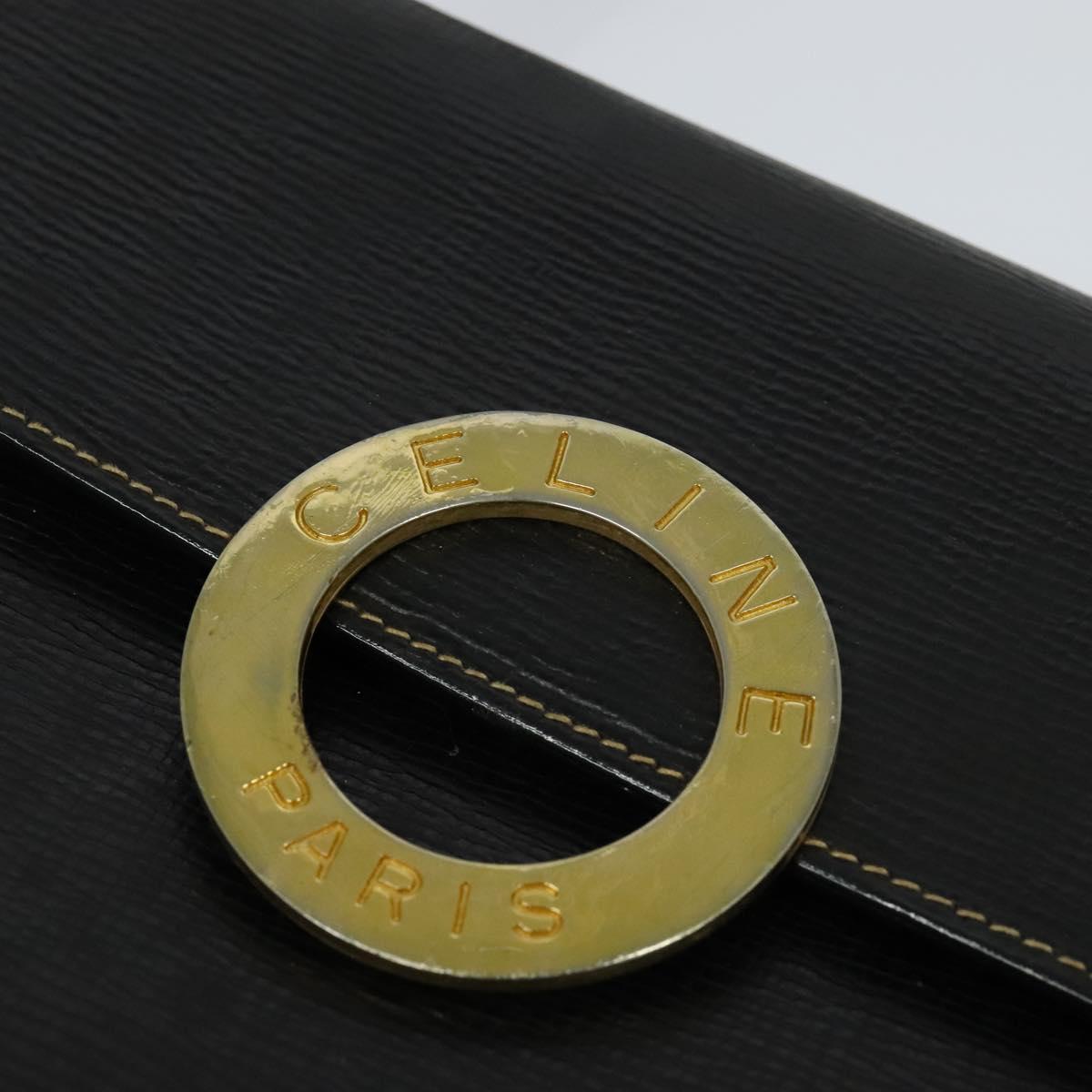 CELINE Shoulder Bag Leather Black Auth EC092