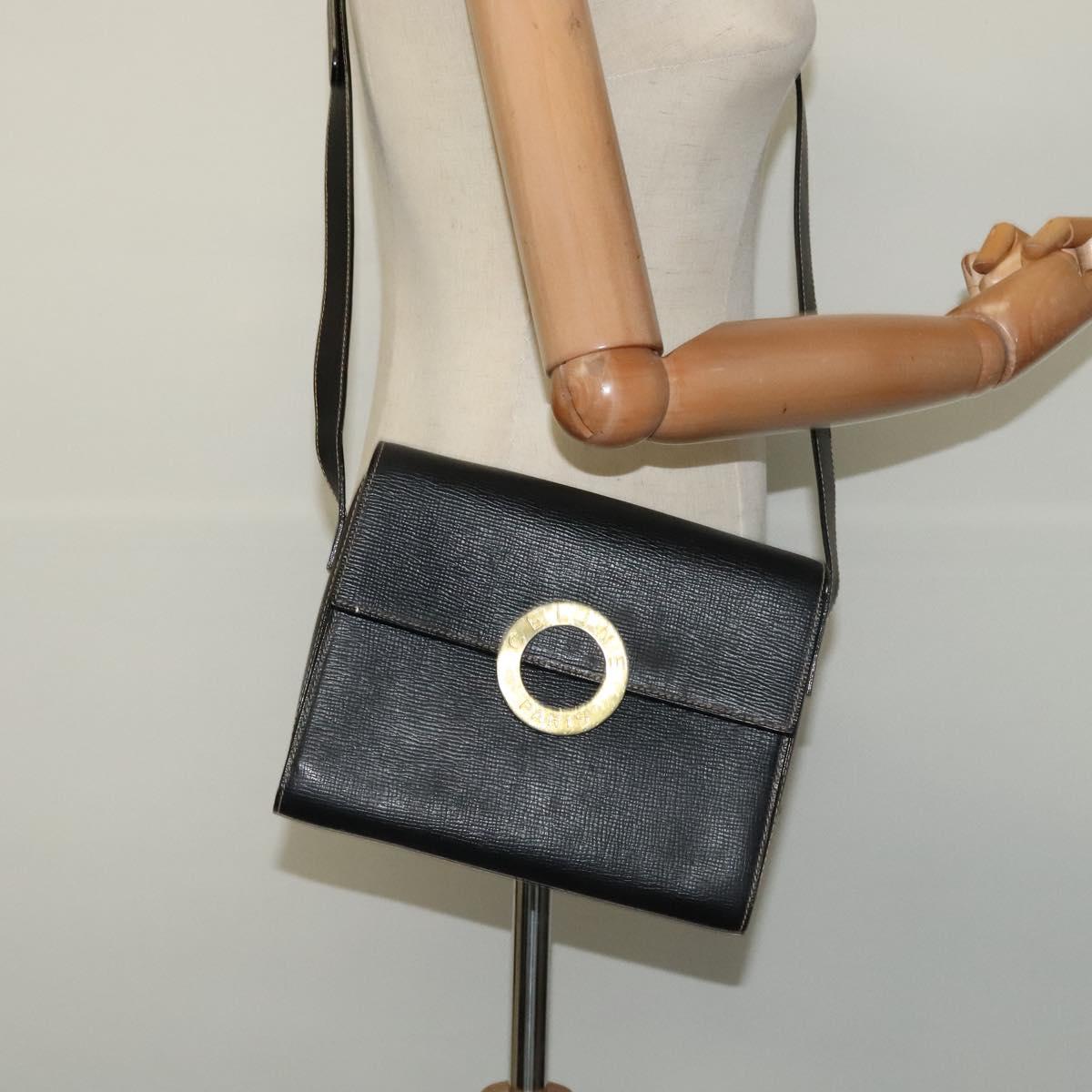 CELINE Shoulder Bag Leather Black Auth EC092