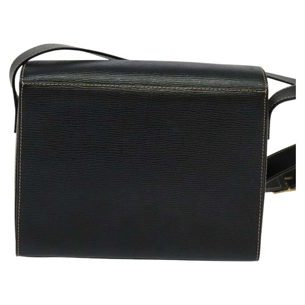 CELINE Shoulder Bag Leather Black Auth EC092