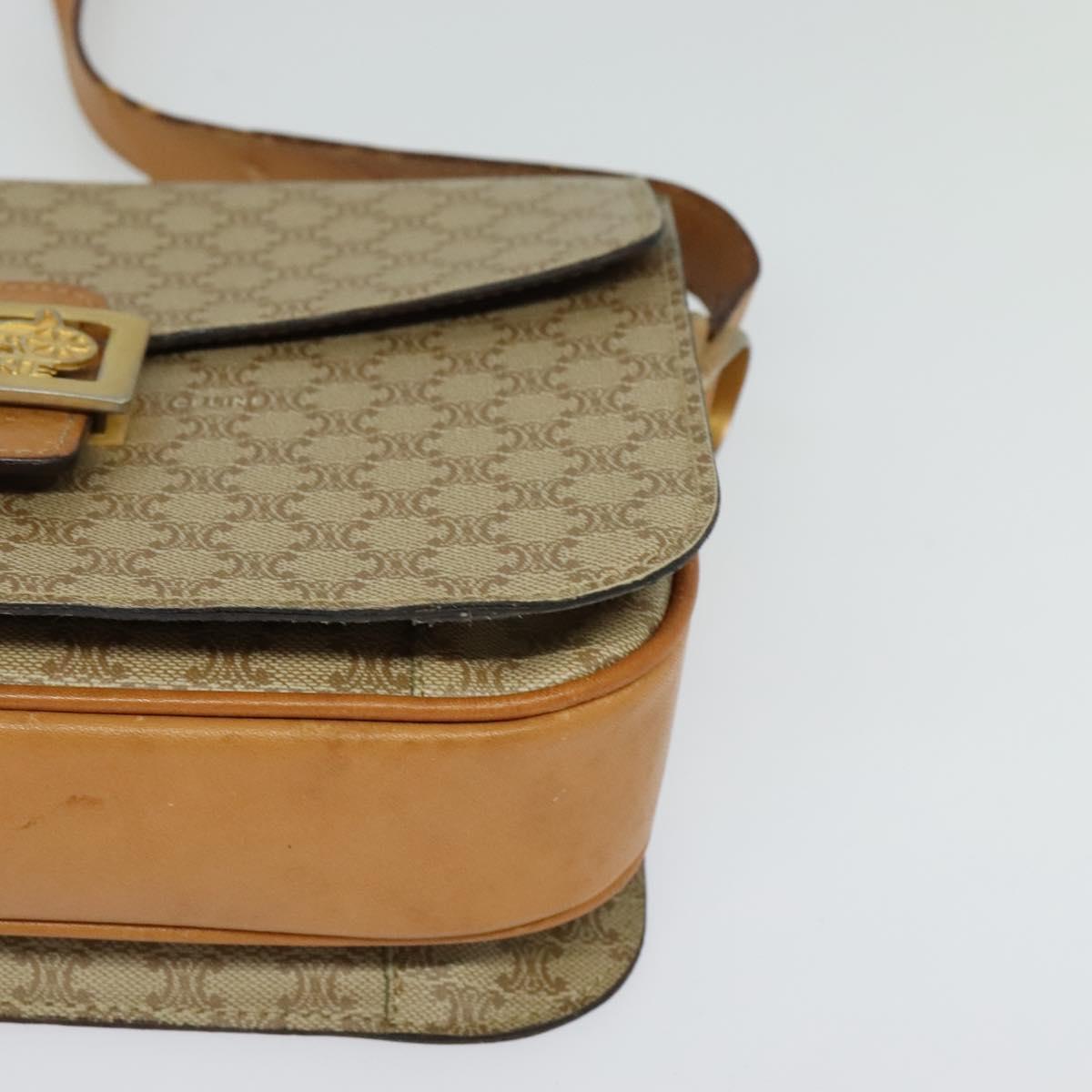 CELINE Macadam Canvas Horse Carriage Shoulder Bag Beige Gold Auth EC1008