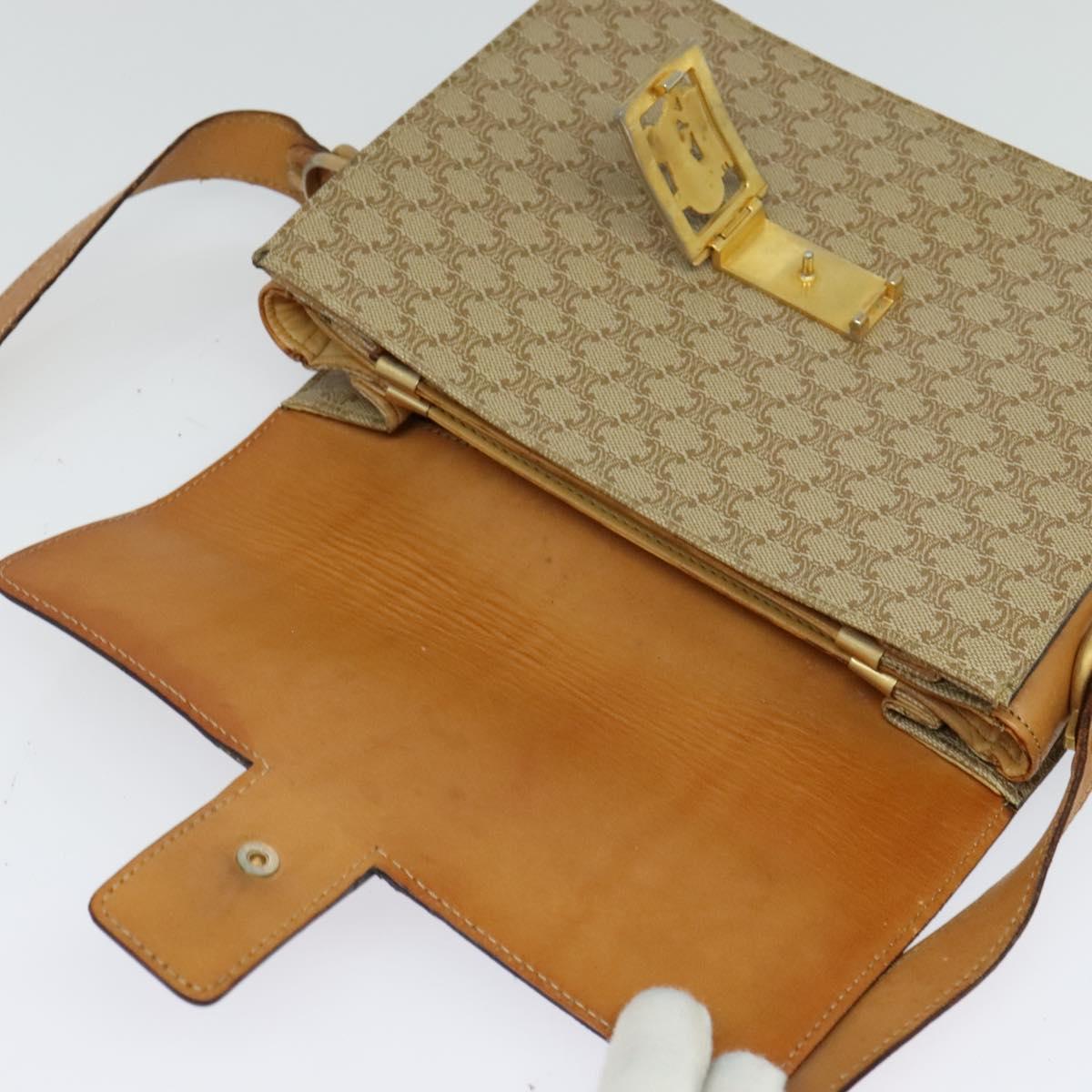 CELINE Macadam Canvas Horse Carriage Shoulder Bag Beige Gold Auth EC1008