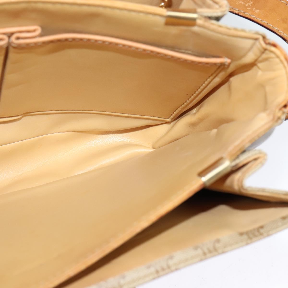 CELINE Macadam Canvas Horse Carriage Shoulder Bag Beige Gold Auth EC1008