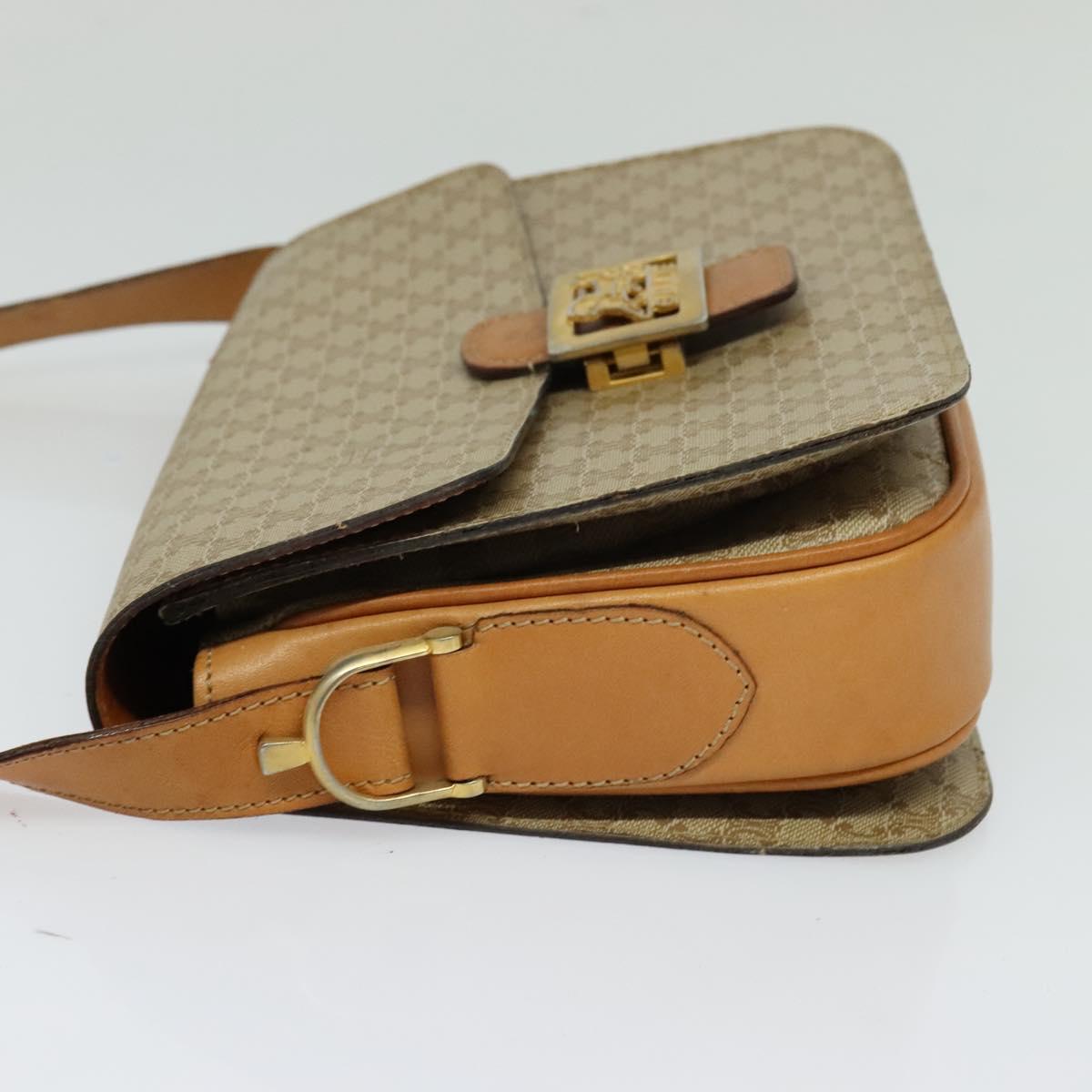 CELINE Macadam Canvas Horse Carriage Shoulder Bag Beige Gold Auth EC1008