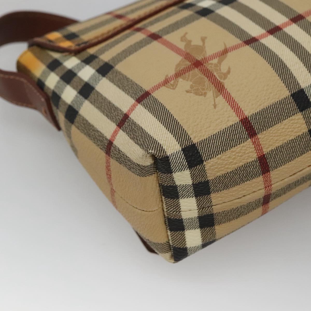 BURBERRY Nova Check Shoulder Bag PVC Leather Beige Auth EC1010