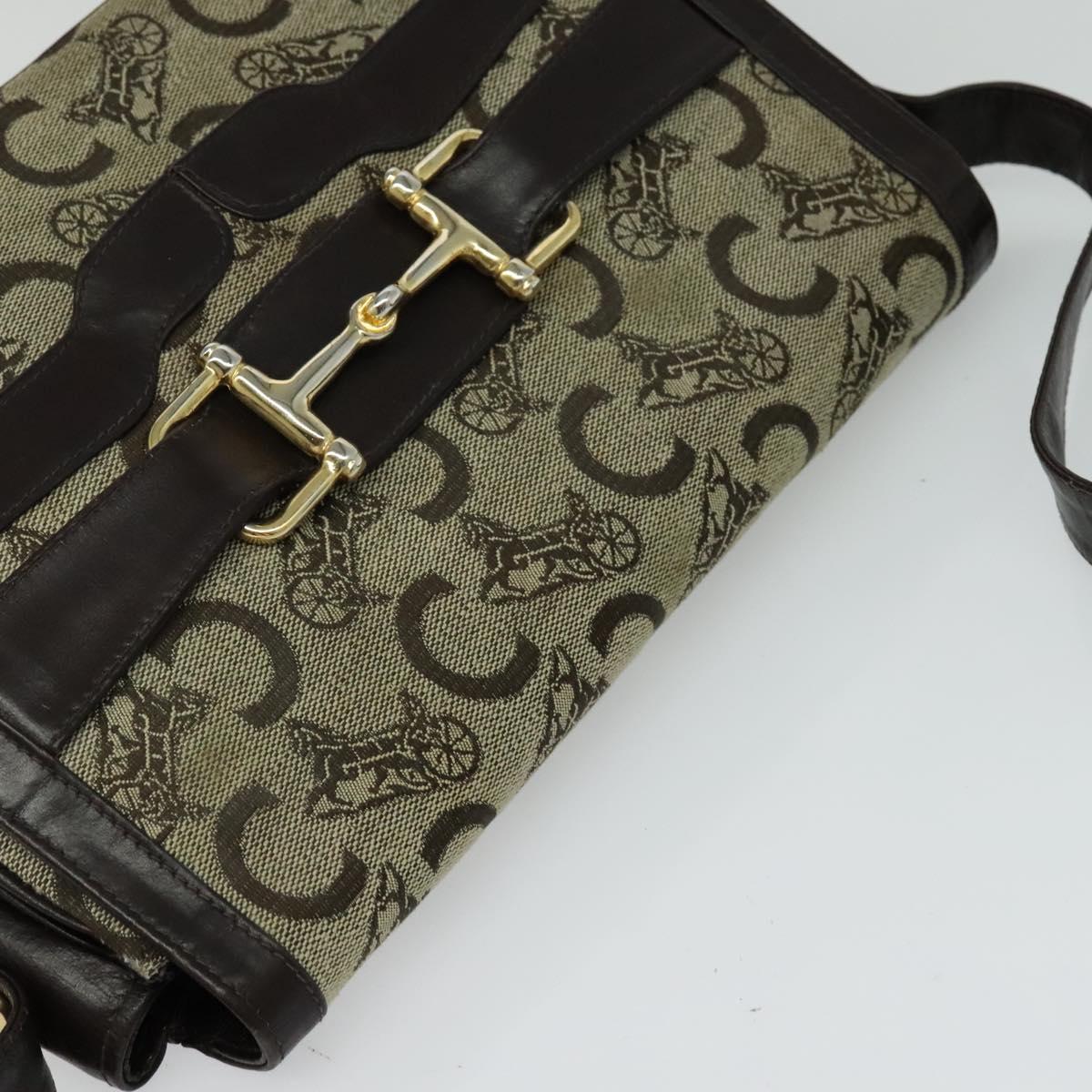 CELINE C Sulky Shoulder Bag Canvas Beige Auth EC1017