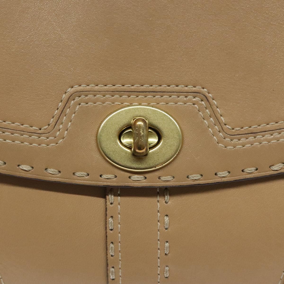 Coach Shoulder Bag Leather Beige Gold Auth EC1029