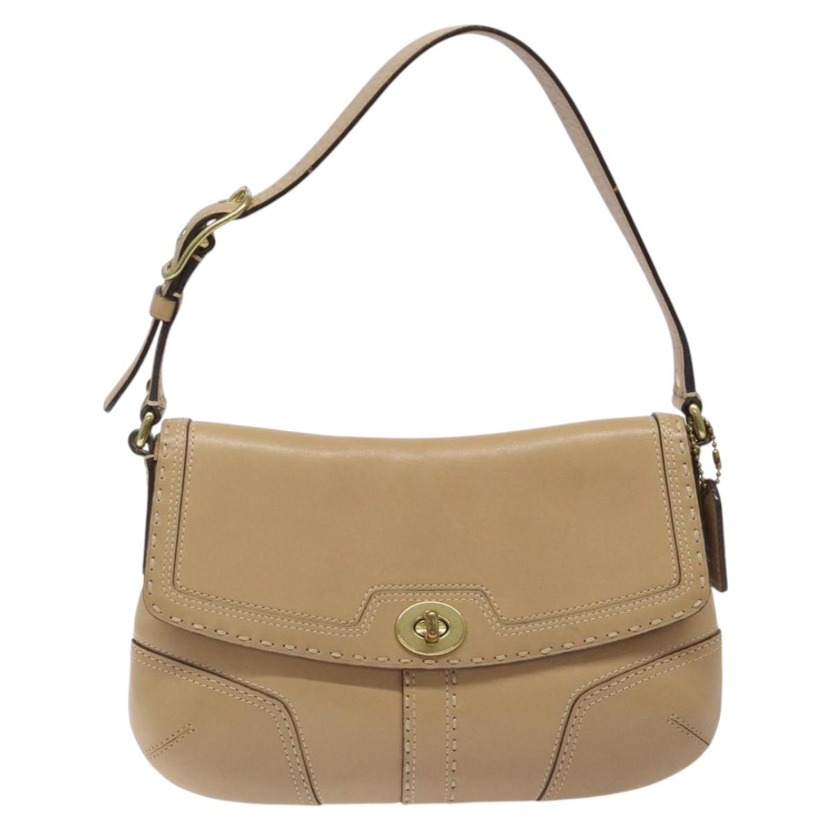 Coach Shoulder Bag Leather Beige Gold Auth EC1029