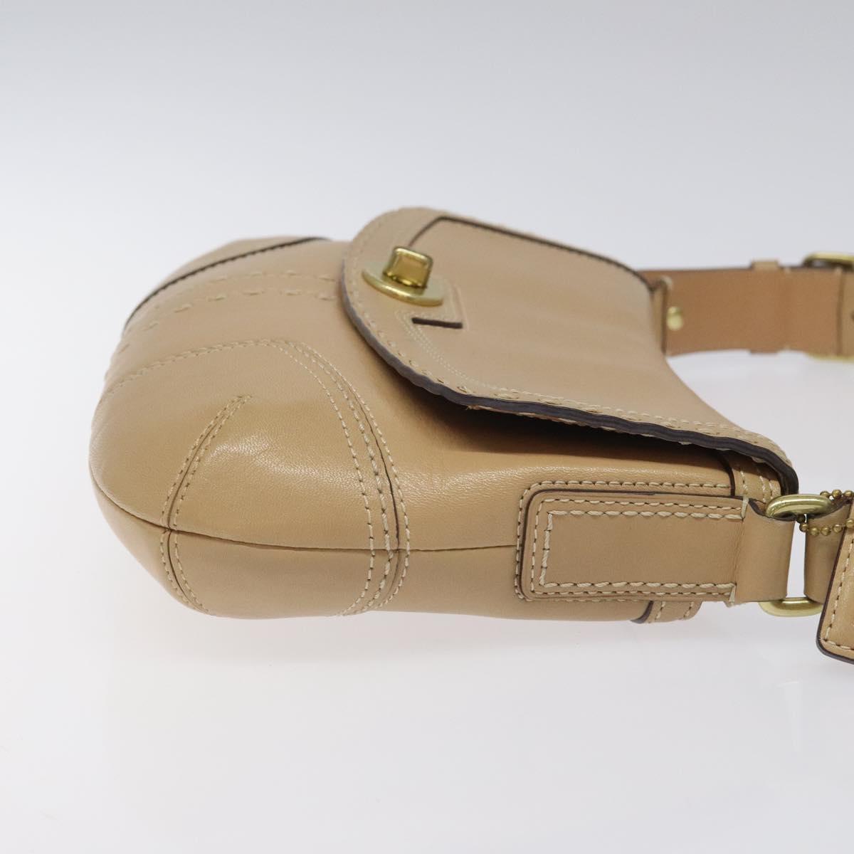 Coach Shoulder Bag Leather Beige Gold Auth EC1029