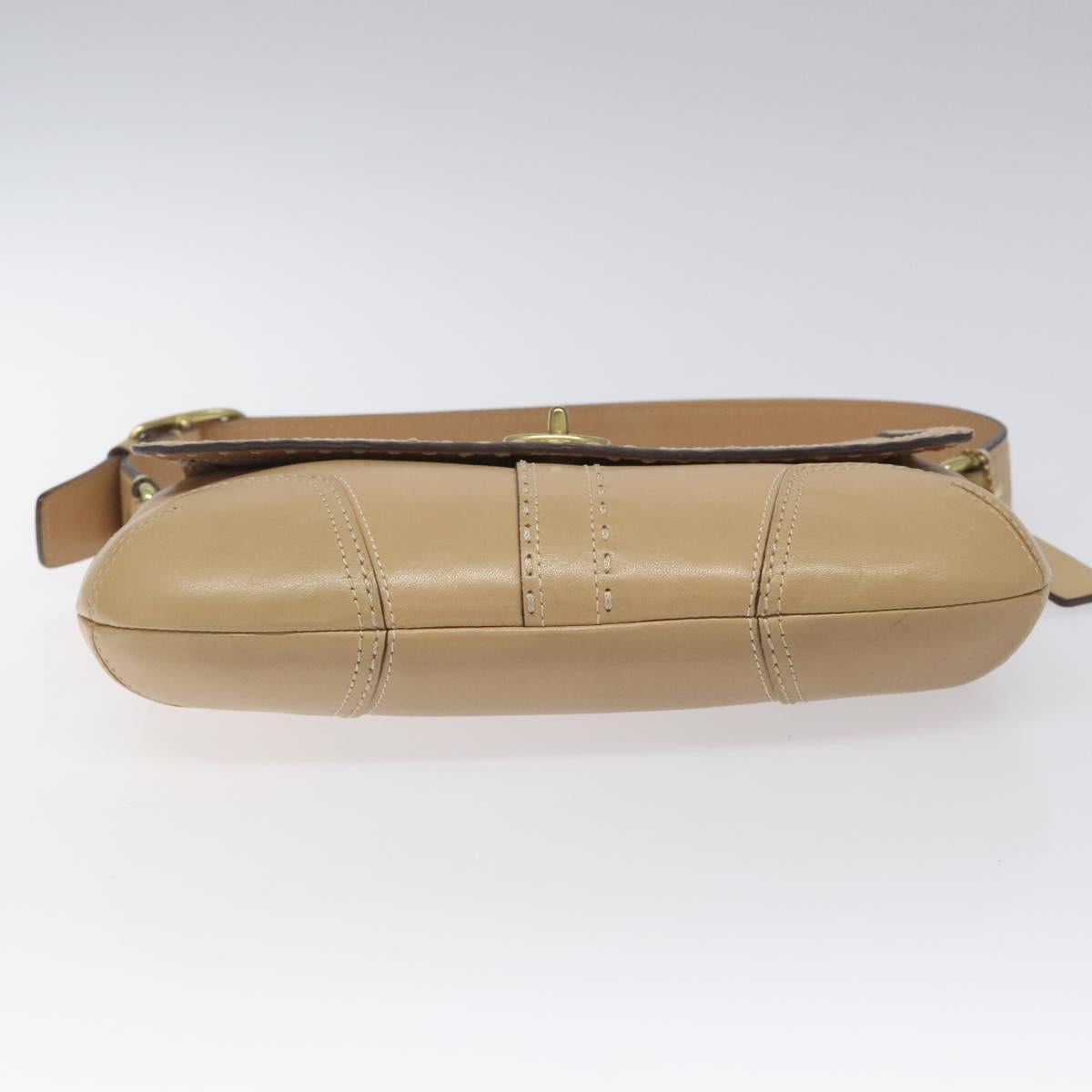 Coach Shoulder Bag Leather Beige Gold Auth EC1029