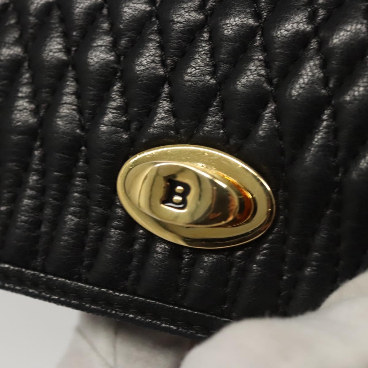 BALLY Chain Shoulder Bag Leather Black Gold Auth EC1031