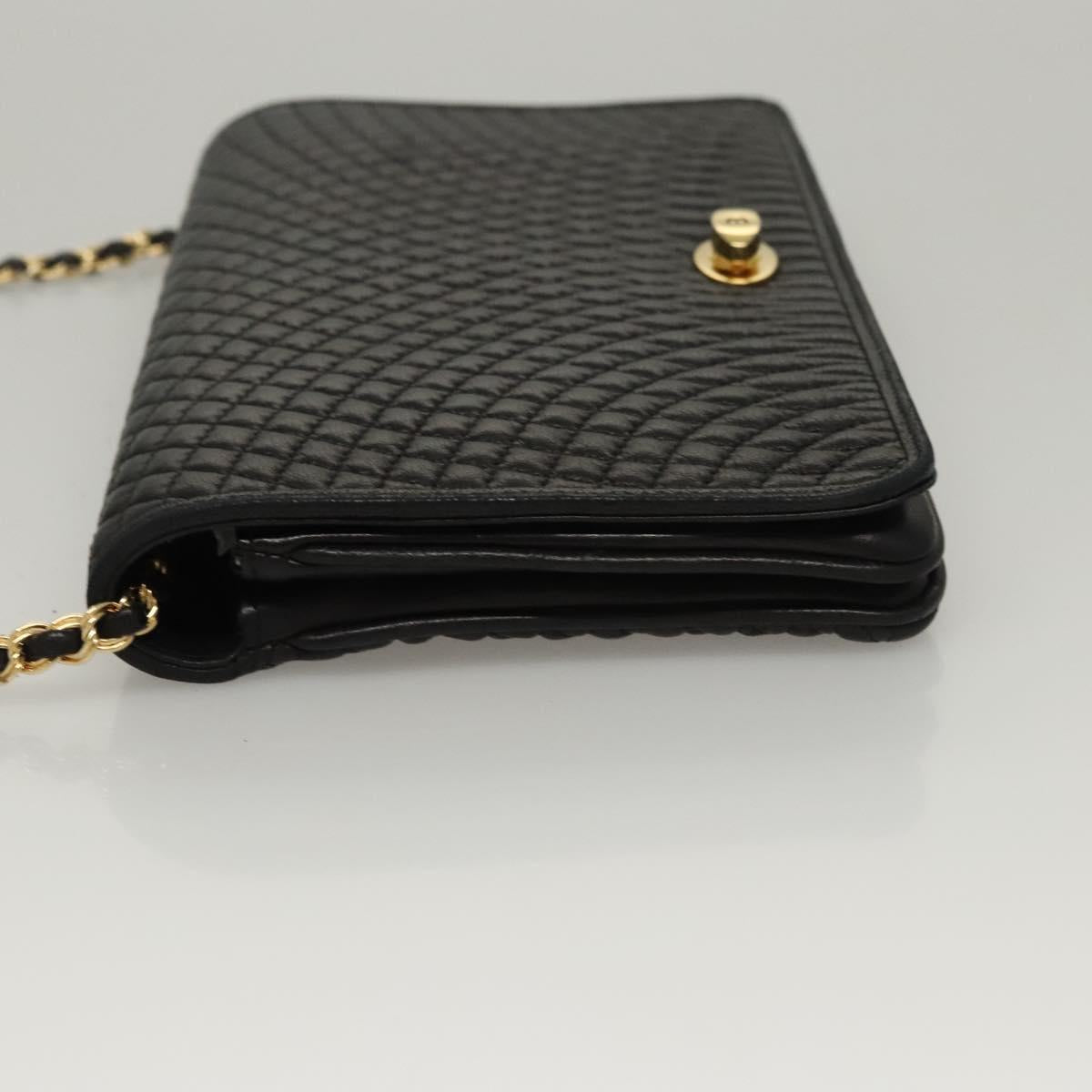BALLY Chain Shoulder Bag Leather Black Gold Auth EC1031